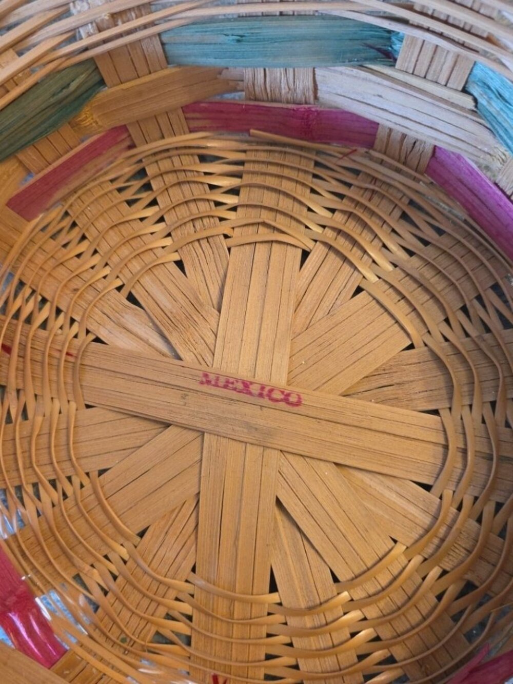 Vintage Easter Bonnet Basket Woven Wicker Pink and Green Bands Mexico - Picture 5 of 12